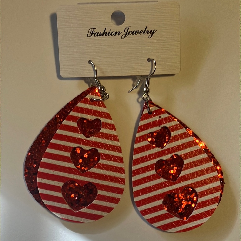 Red Sparkly Dangling Earrings